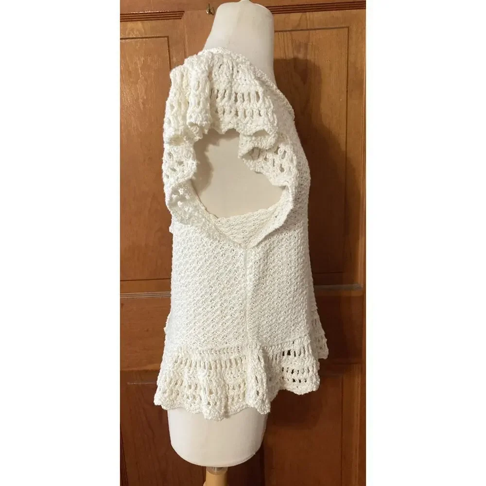By Anthropologie Crochet Ruffle Top Shirt Sz XLP New Cream Boho Cottage $118‎
